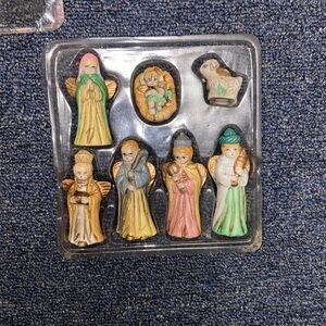 Vintage set of 7 miniature Colorful Nativity Figurines Set